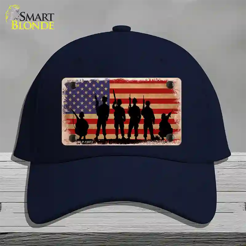 Military Soldiers American Flag Novelty License Plate Hat Tag Cotton / Navy