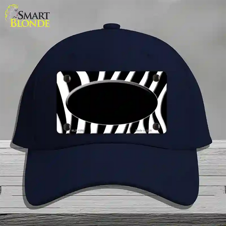 Black White Zebra Center Oval Novelty License Plate Hat Cotton / Navy