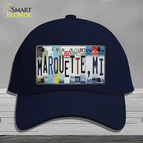 Marquette MI Strip Art Novelty License Plate Hat Tag Cotton / Navy