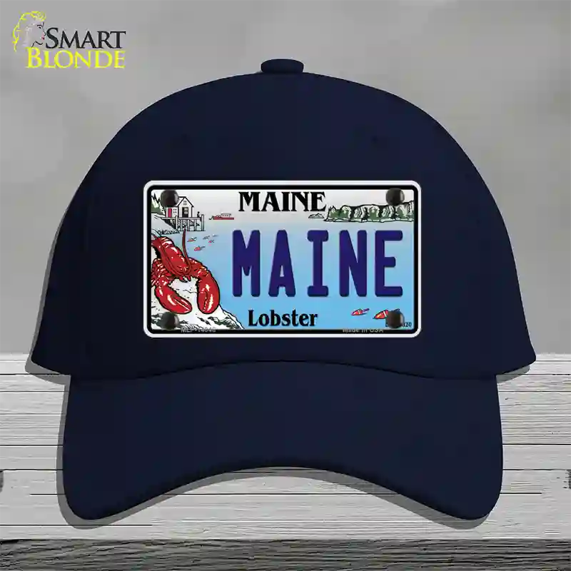 Maine Lobster Novelty License Plate Hat Cotton / Navy