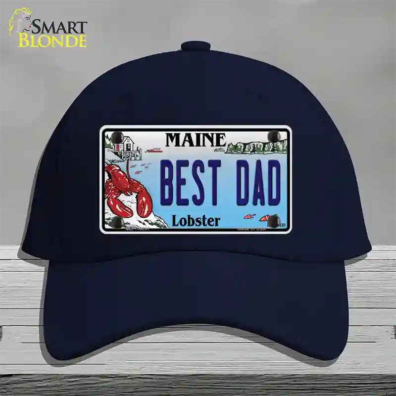 Best Dad Maine Lobster Novelty License Plate Hat Cotton / Navy