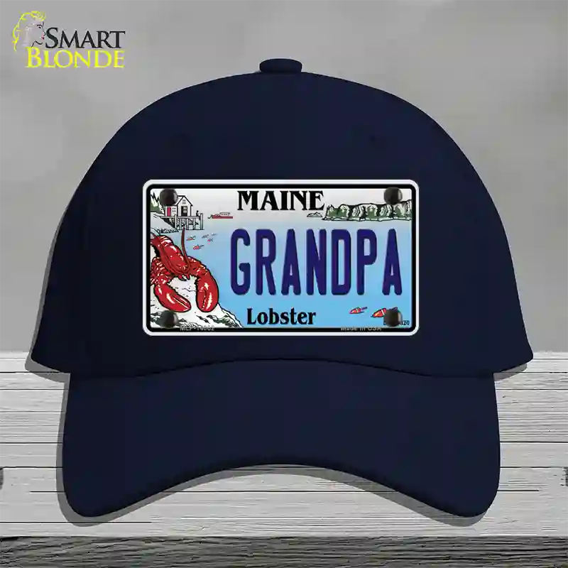 Grandpa Maine Lobster Novelty License Plate Hat Cotton / Navy