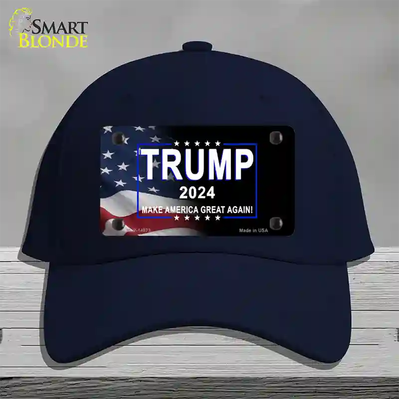 Trump 2024 Flag | Black Novelty License Plate Hat Cotton / Navy