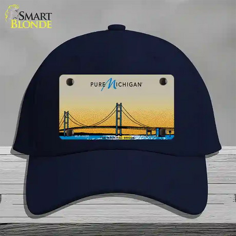 Pure Michigan Mackinac Bridge Novelty License Plate Hat Cotton / Navy