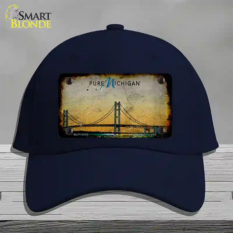 Pure Michigan Mackinac Bridge Rusty Novelty License Plate Hat Cotton / Navy