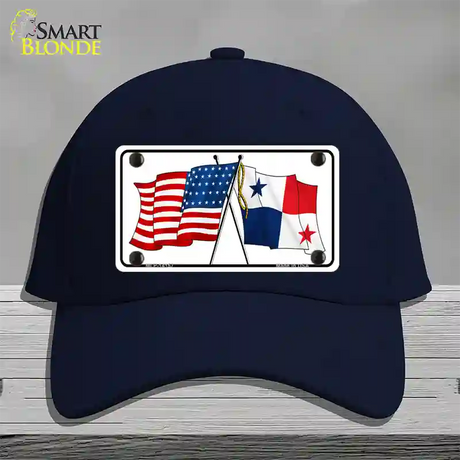 Panama Crossed US Flag Novelty License Plate Hat Cotton / Navy