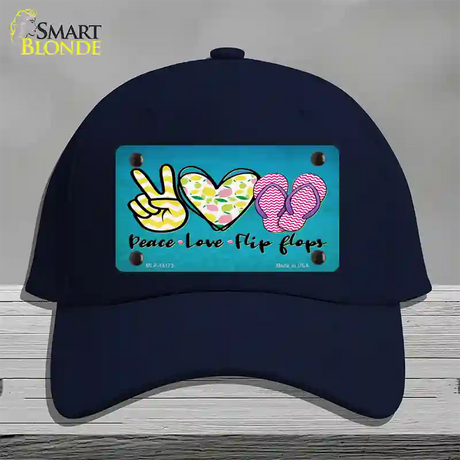 Peace Love Flip Flops Novelty License Plate Hat Cotton / Navy