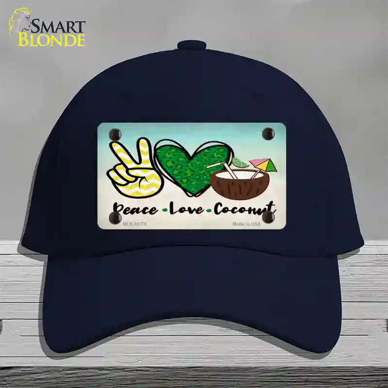 Peace Love Coconut Novelty License Plate Hat Cotton / Navy