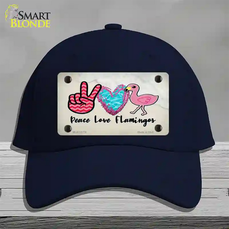 Peace Love Flamingos Novelty License Plate Hat Cotton / Navy