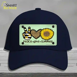 Peace Love Summer Sunflower Novelty License Plate Hat Cotton / Navy