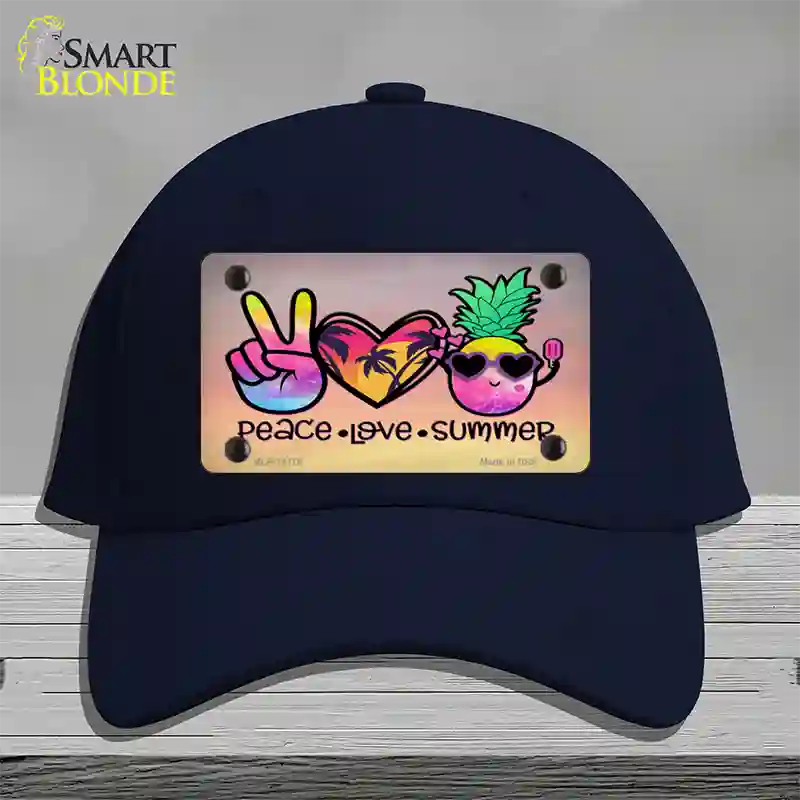 Peace Love Summer Novelty License Plate Hat Cotton / Navy