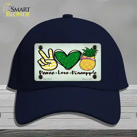 Peace Love Pineapple Novelty License Plate Hat Cotton / Navy