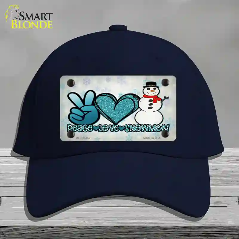 Peace Love Snowman Novelty License Plate Hat Cotton / Navy