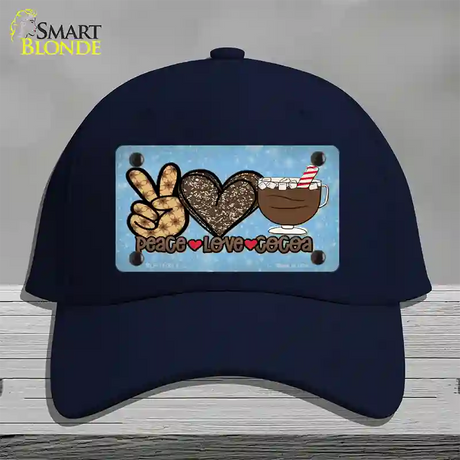 Peace Love Cocoa Novelty License Plate Hat Cotton / Navy