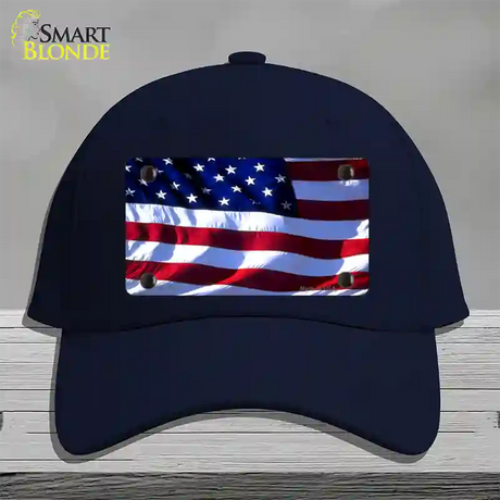 American Flag Wavy Novelty License Plate Hat Cotton / Navy