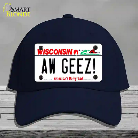 Aw Geez Wisconsin Novelty License Plate Hat Cotton / Navy