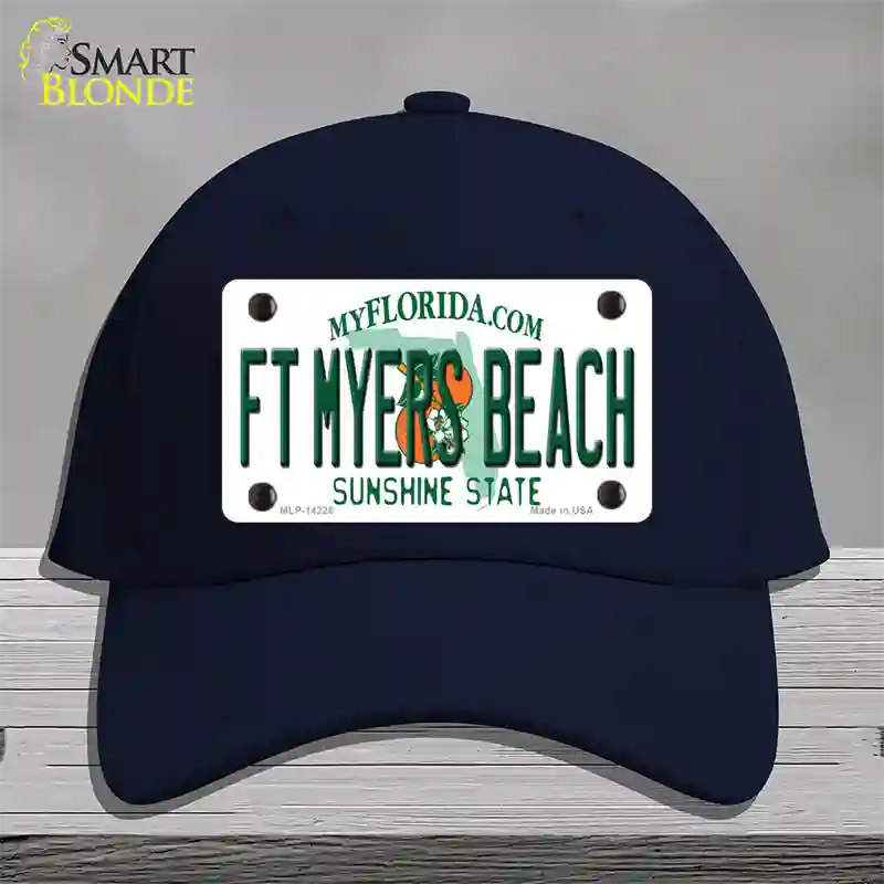 Florida FT Myers Beach Novelty License Plate Hat Cotton / Navy