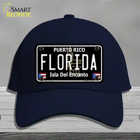 Florida Puerto Rico Black Novelty License Plate Hat Cotton / Navy