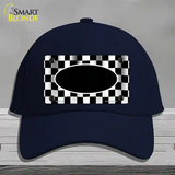 Waving Checkered Flag With Black Center Oval Novelty License Plate Hat Cotton / Navy