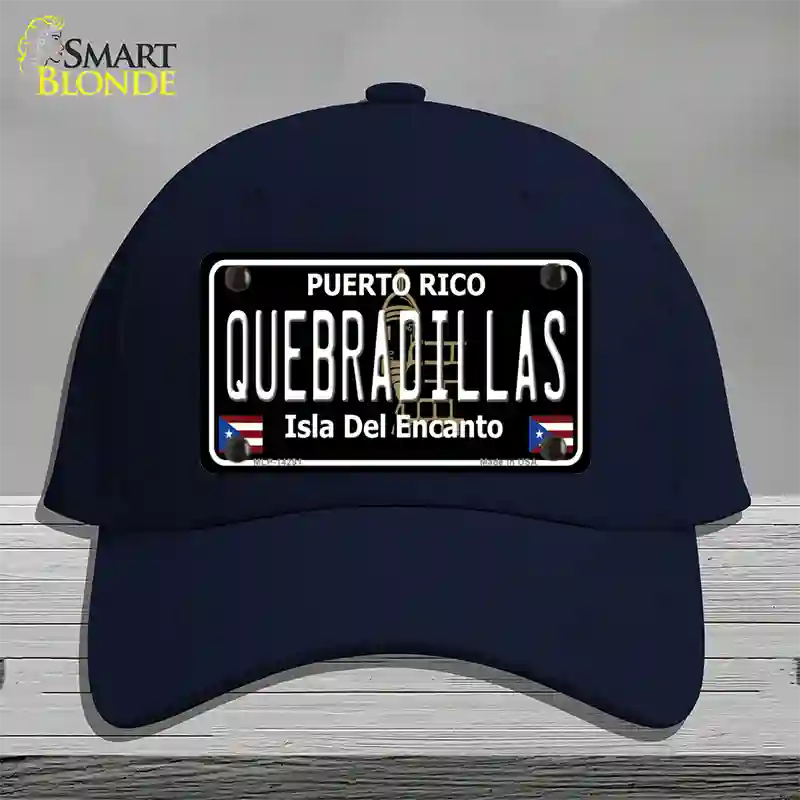 Quebradillas Puerto Rico Black Novelty License Plate Hat Cotton / Navy