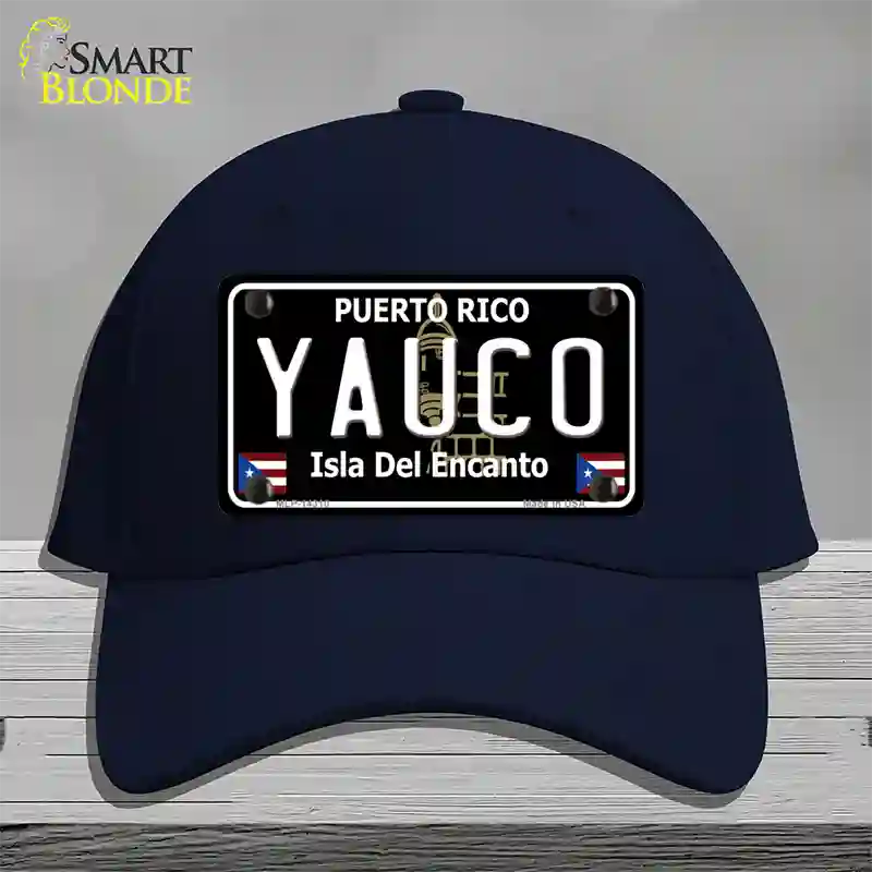 Yauco Puerto Rico Black Novelty License Plate Hat Cotton / Navy