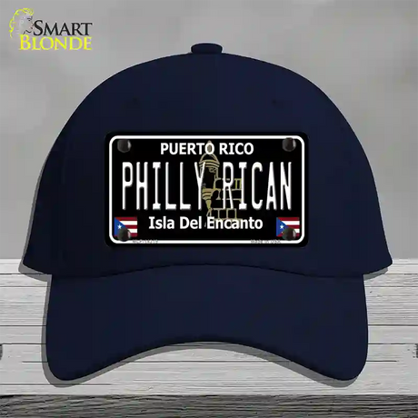 Philly Rican Puerto Rico Black Novelty License Plate Hat Cotton / Navy