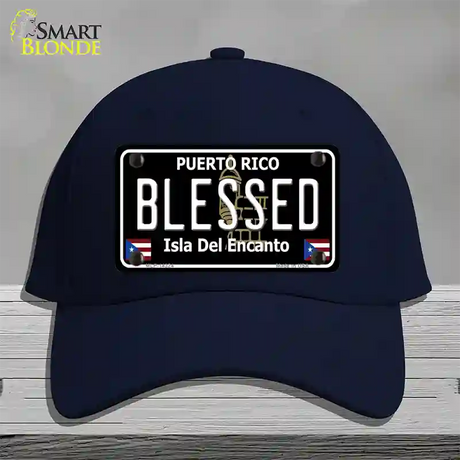 Blessed Puerto Rico Black Novelty License Plate Hat Cotton / Navy