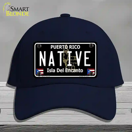 Native Puerto Rico Black Novelty License Plate Hat Cotton / Navy