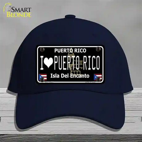 I Love Puerto Rico Black Novelty License Plate Hat Cotton / Navy