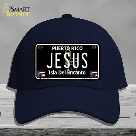 Jesus Puerto Rico Black Novelty License Plate Hat Cotton / Navy