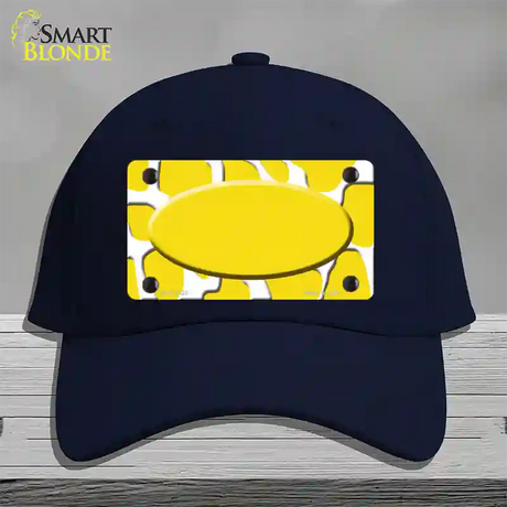 Yellow White Giraffe Yellow Center Oval Novelty License Plate Hat Cotton / Navy