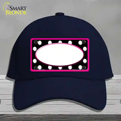 White Black Polka Dots Pink Frame And White Center Oval Novelty License Plate Hat Cotton / Navy