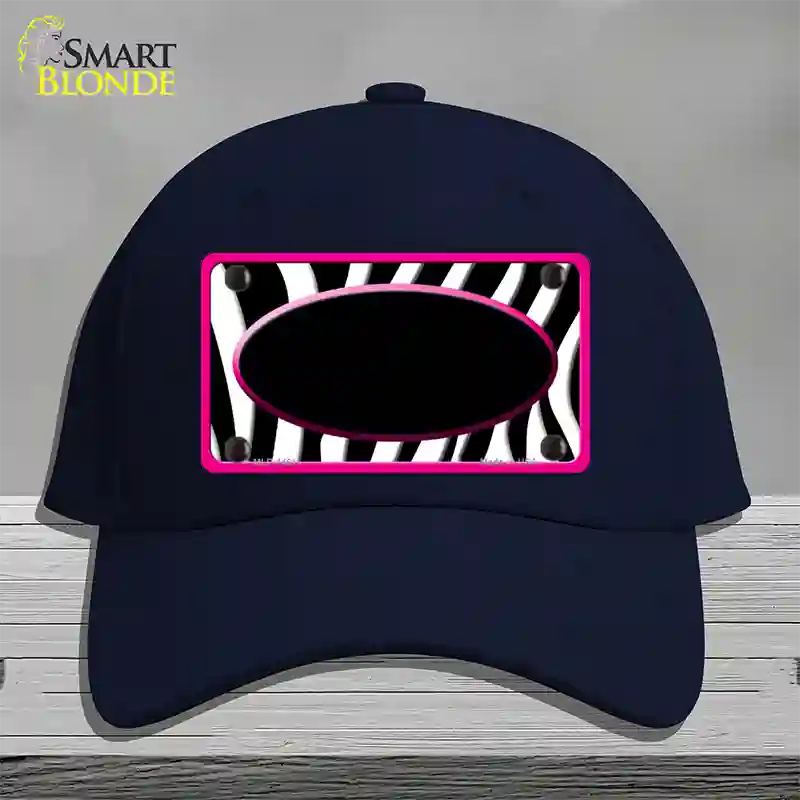 Black White Pink Zebra Center Oval Novelty License Plate Hat Cotton / Navy