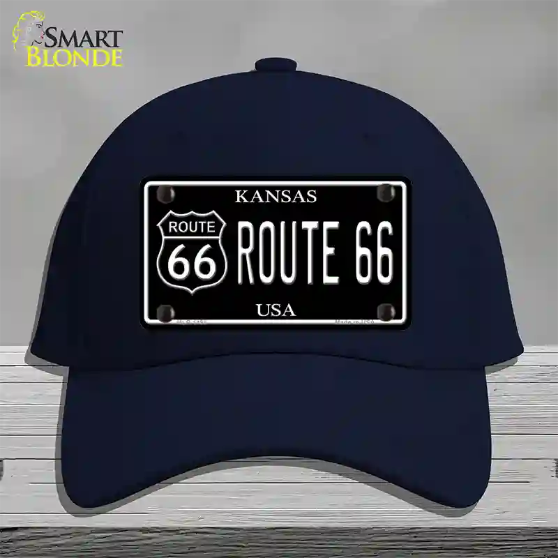 Route 66 Kansas Black Novelty License Plate Hat Cotton / Navy