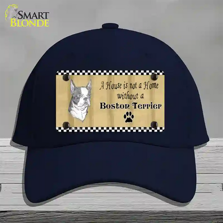 Pencil Sketch Boston Terrier Novelty License Plate Hat Cotton / Navy