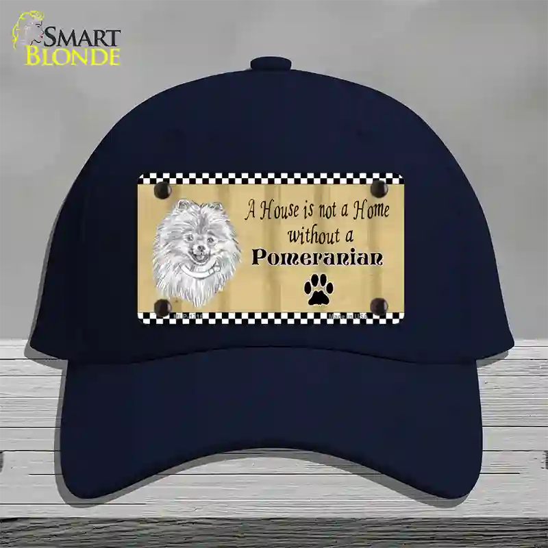 Pencil Sketch Pomeranian Metal Dog Novelty License Plate Hat Cotton / Navy