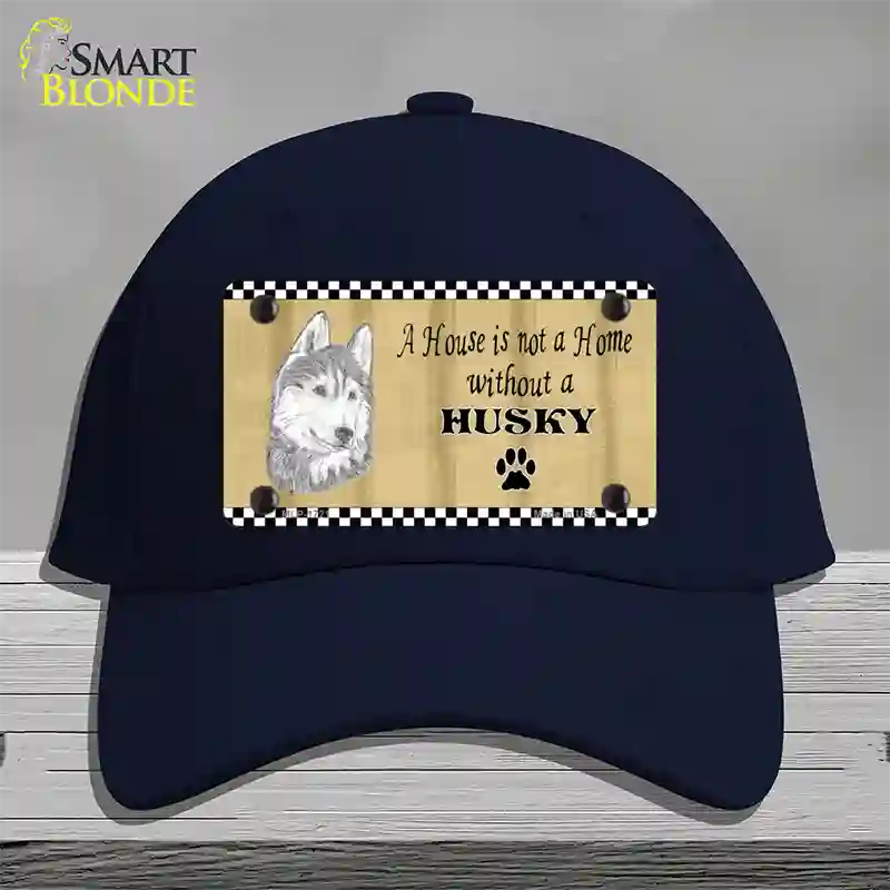 Pencil Sketch Husky Novelty License Plate Hat Cotton / Navy