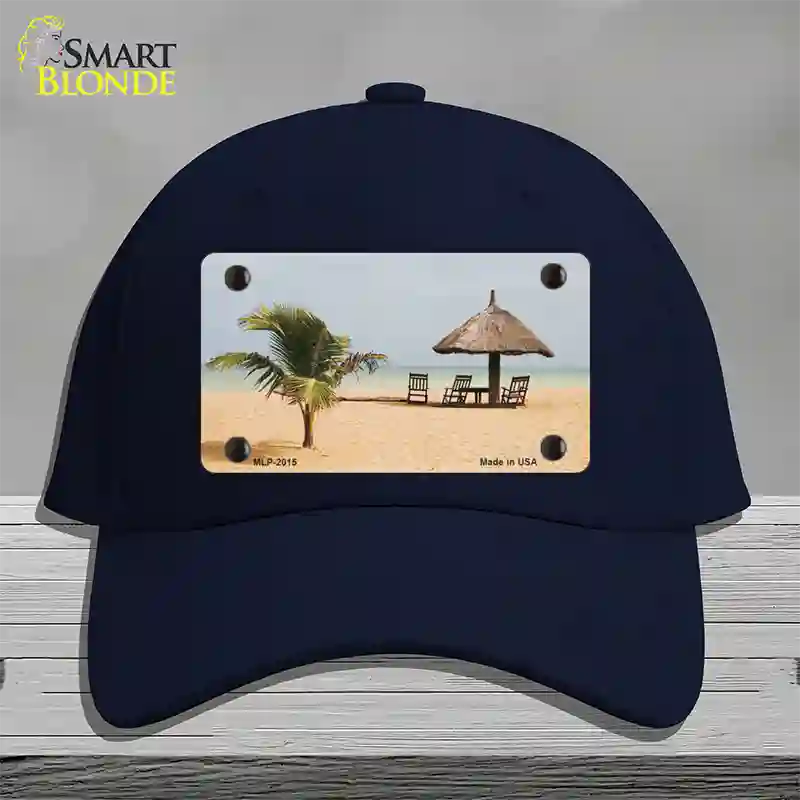 Tropical Beach Setting Novelty License Plate Hat Cotton / Navy