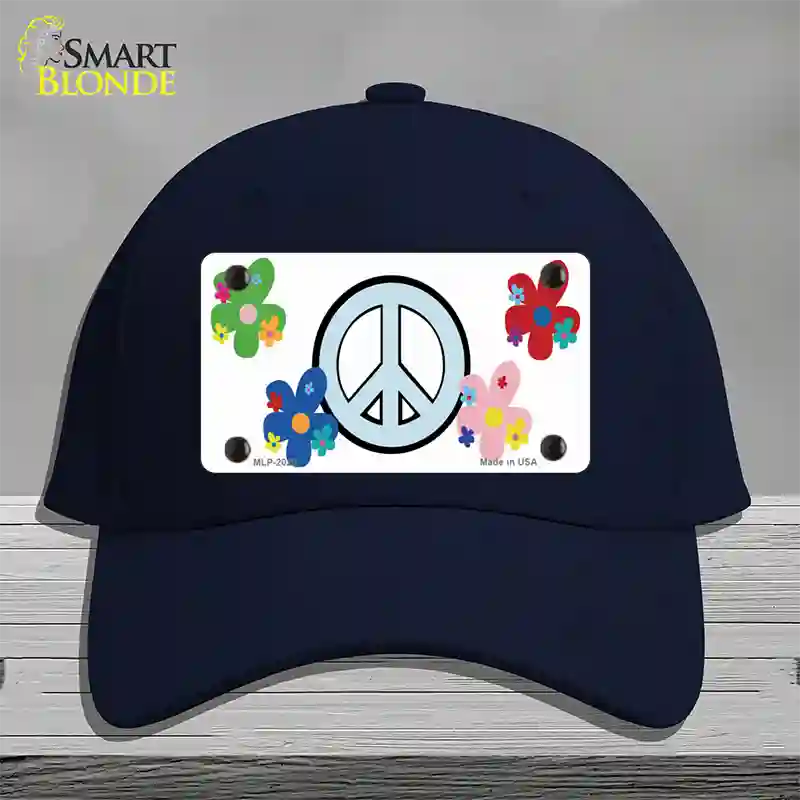 Peace Sign and Flowers Novelty License Plate Hat Cotton / Navy