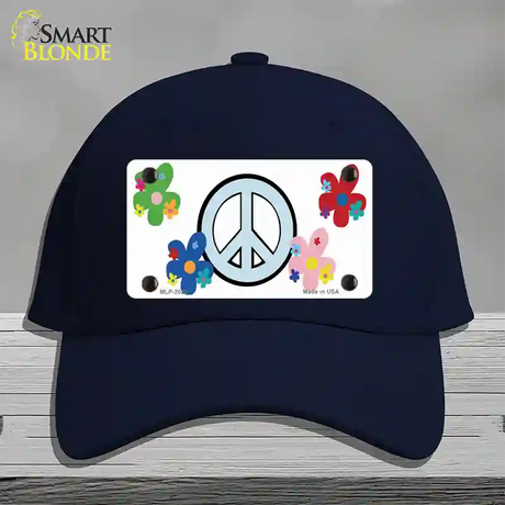 Peace Sign and Flowers Novelty License Plate Hat Cotton / Navy