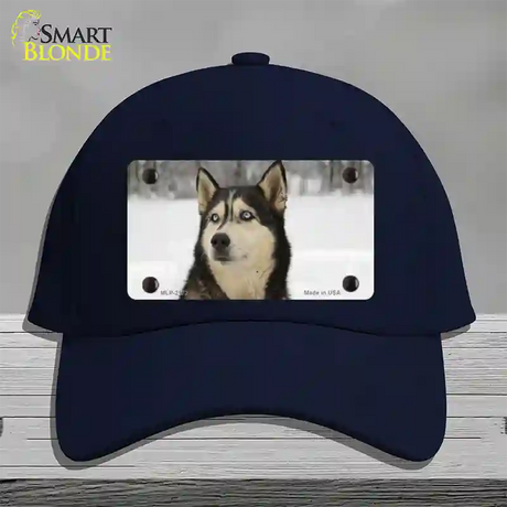 Husky Dog Novelty License Plate Hat Cotton / Navy