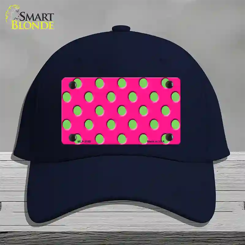 Lime Green Polka Dots Hot Pink Novelty License Plate Hat Cotton / Navy