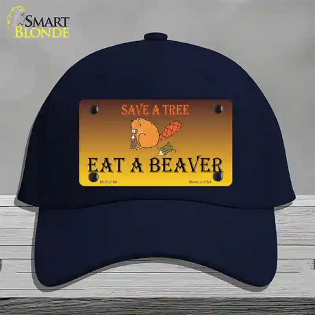 Save A Tree Eat a Beaver Novelty License Plate Hat Cotton / Navy