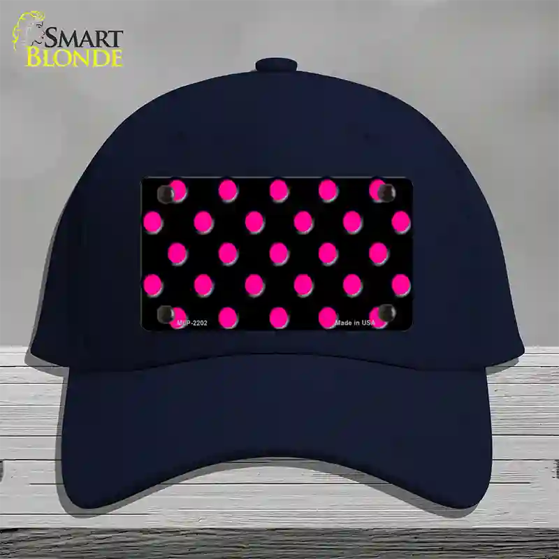 Hot Pink Polka Dots Black Novelty License Plate Hat Cotton / Navy