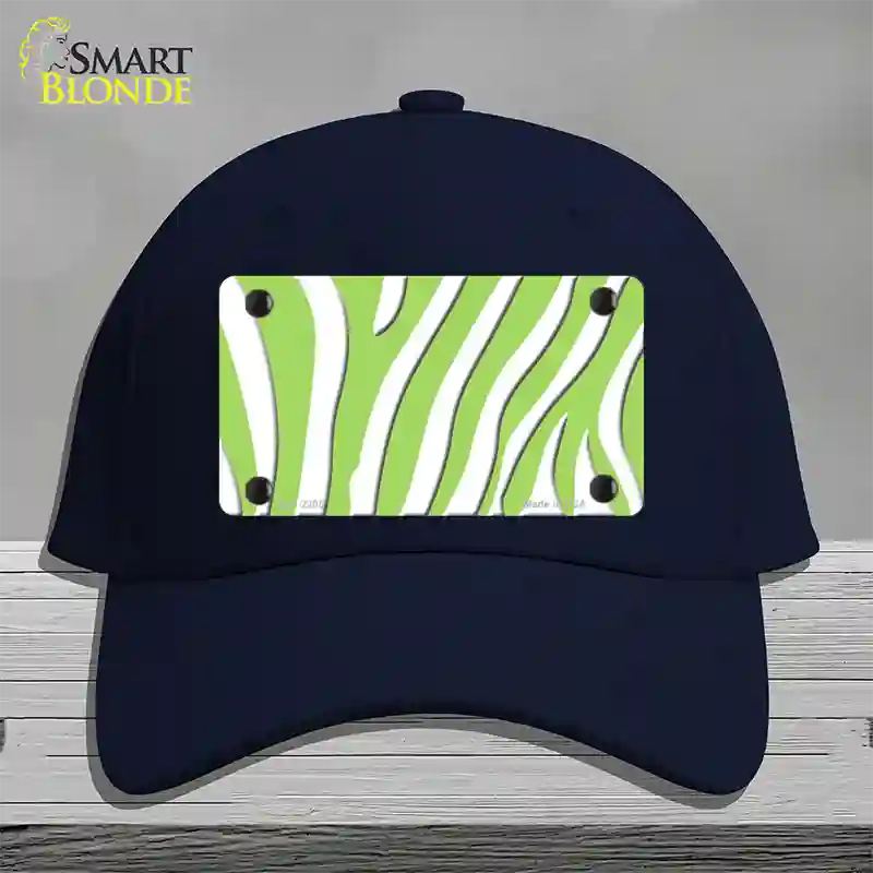 Lime Green White Zebra Novelty License Plate Hat Cotton / Navy