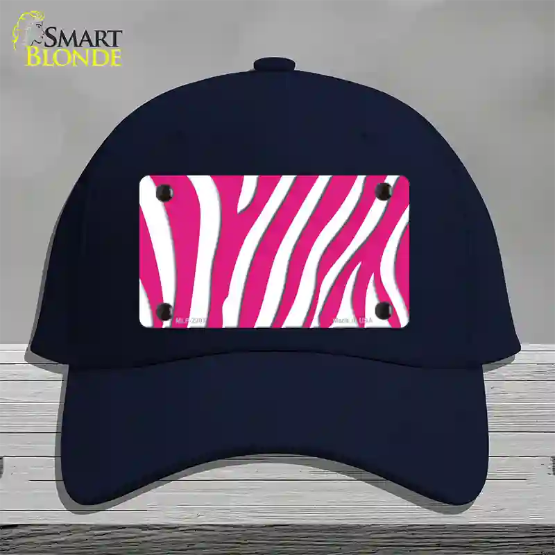 Hot Pink White Zebra Novelty License Plate Hat Cotton / Navy