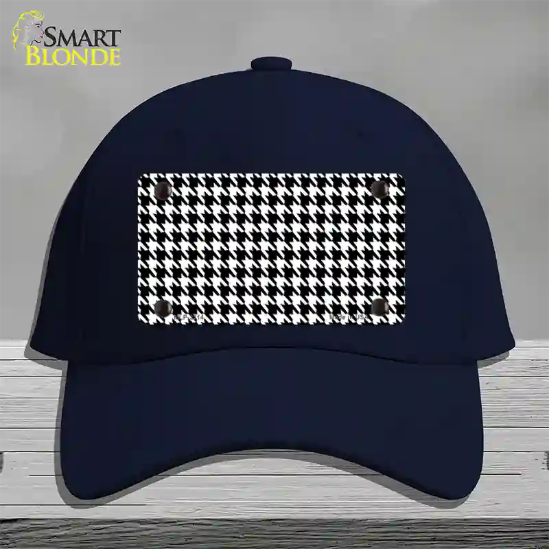 White Black Houndstooth Novelty License Plate Hat Cotton / Navy