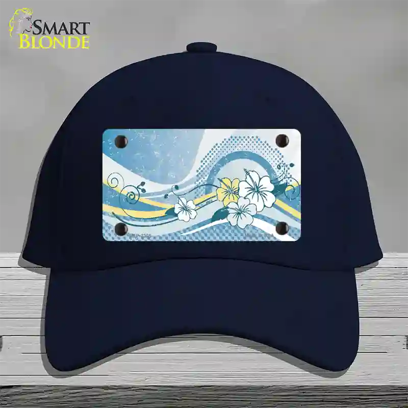 Blue Hawaii Hibiscus Novelty License Plate Hat Cotton / Navy