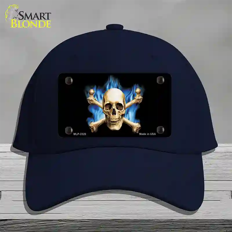 Blue Flame And Crossbones Novelty License Plate Hat Cotton / Navy