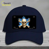 Blue Flame And Crossbones Novelty License Plate Hat Cotton / Navy